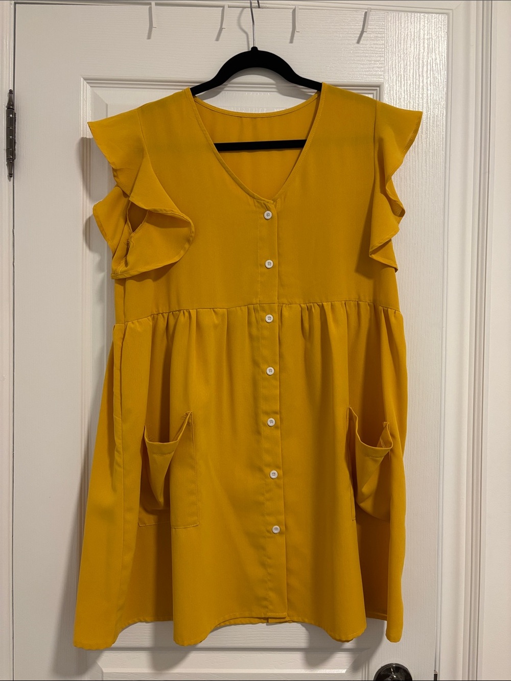 SHEIN Sunny Yellow Button-Front Mini Dress with Ruffle Sleeves
